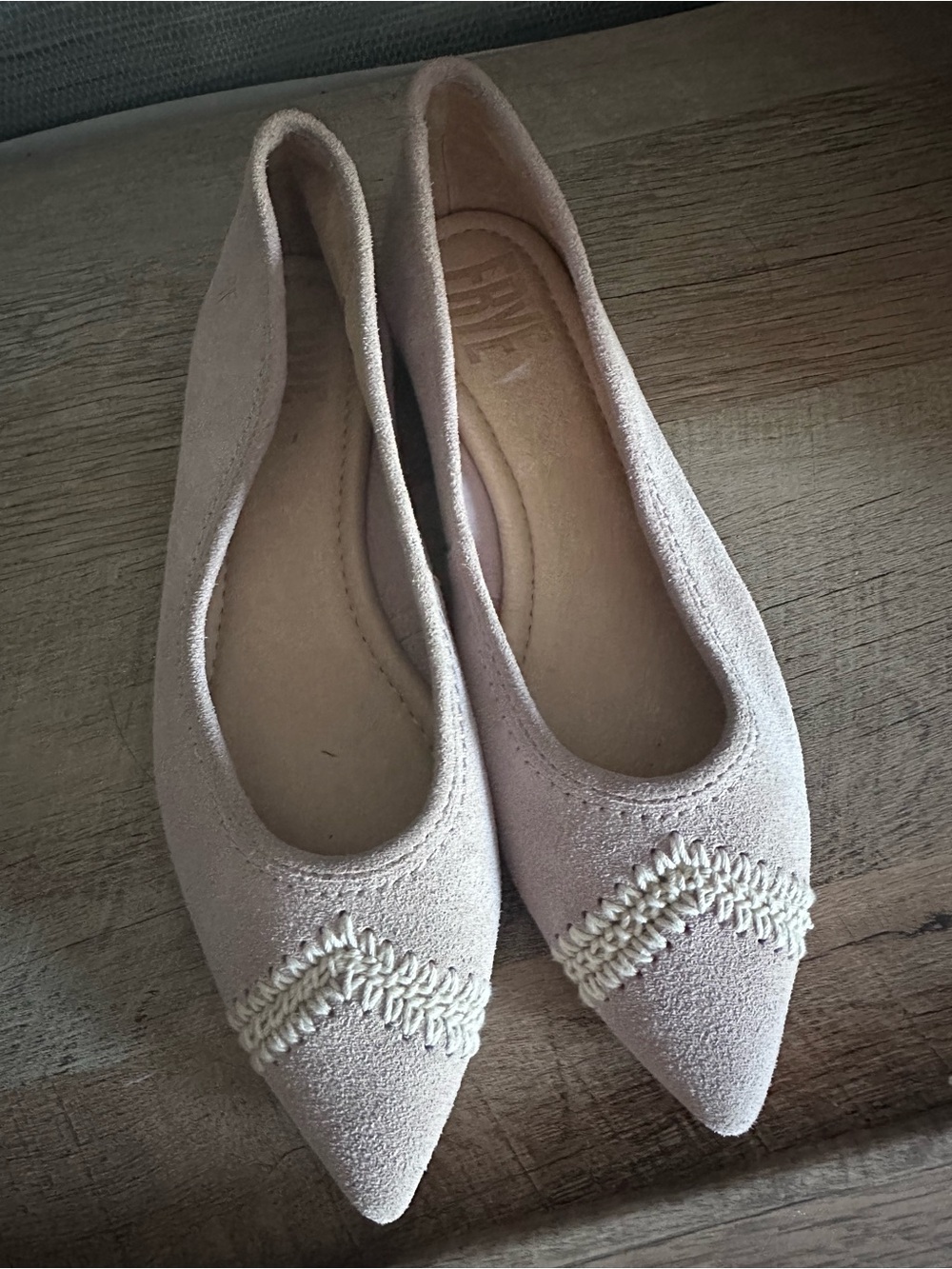 Frye Heather Crochet Ballerina Flats Woodrose Suede Pointed Toe Size 6M